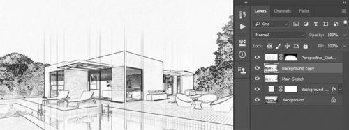 آموزش ایجاد افکت اسکچ معماری در فتوشاپ